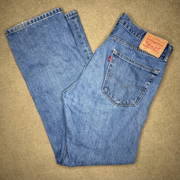 Levi's 505 Regular Fit Jeans Men's Size 36/32 Blue Straight Leg Cotton Heel Bite - Picture 1 of 10